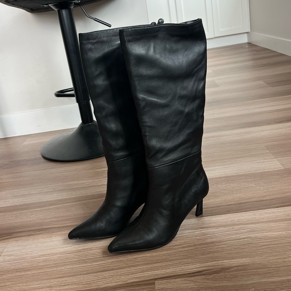 Steve Madden Lavan Knee High Stiletto Boots - Black Leather